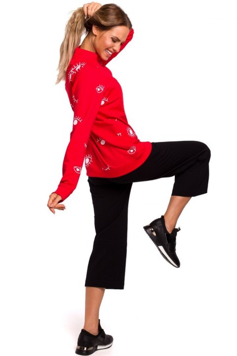 Bluza damska oversize z nadrukiem czerwona me442 Bluza damska oversize z nadrukiem czerwona me442