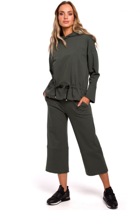 Bluza damska dresowa z kapturem i wiązaniem w talii zielona me449 Bluza damska dresowa z kapturem i wiązaniem w talii zielona me449