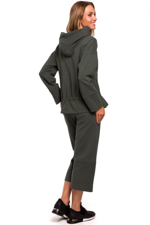Bluza damska dresowa z kapturem i wiązaniem w talii zielona me449 Bluza damska dresowa z kapturem i wiązaniem w talii zielona me449