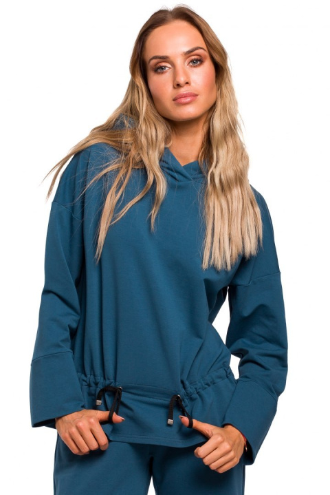 Bluza damska dresowa z kapturem i wiązaniem w talii morska me449 Bluza damska dresowa z kapturem i wiązaniem w talii morska me449
