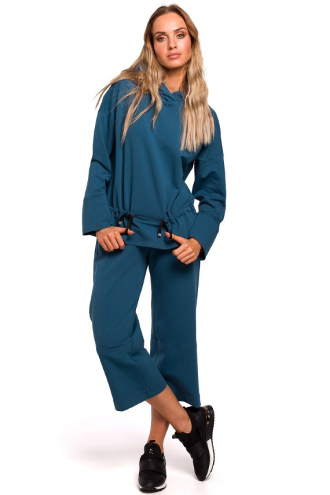 Bluza damska dresowa z kapturem i wiązaniem w talii morska me449 Bluza damska dresowa z kapturem i wiązaniem w talii morska me449