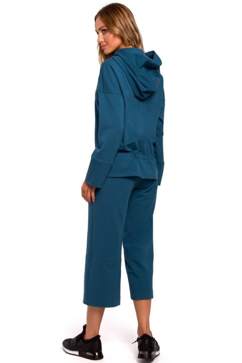 Bluza damska dresowa z kapturem i wiązaniem w talii morska me449 Bluza damska dresowa z kapturem i wiązaniem w talii morska me449