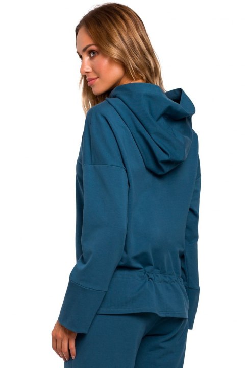 Bluza damska dresowa z kapturem i wiązaniem w talii morska me449 Bluza damska dresowa z kapturem i wiązaniem w talii morska me449