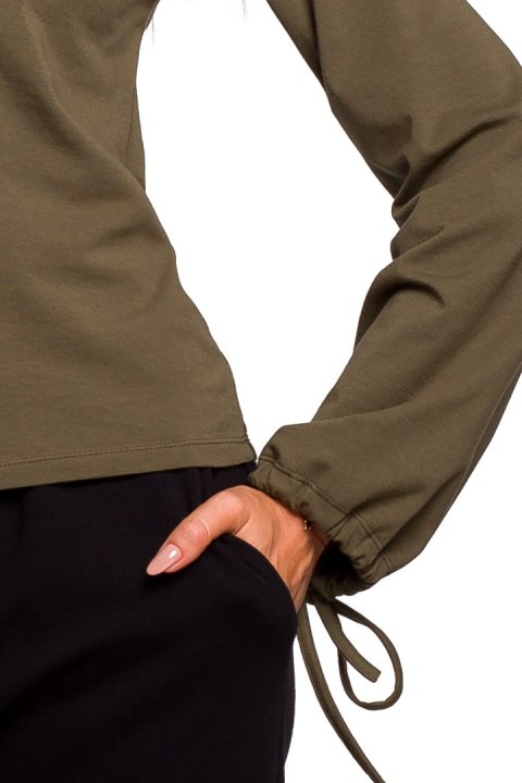 Bluzka damska gładka z długim bufiastym rękawem khaki me458 Bluzka damska gładka z długim bufiastym rękawem khaki me458