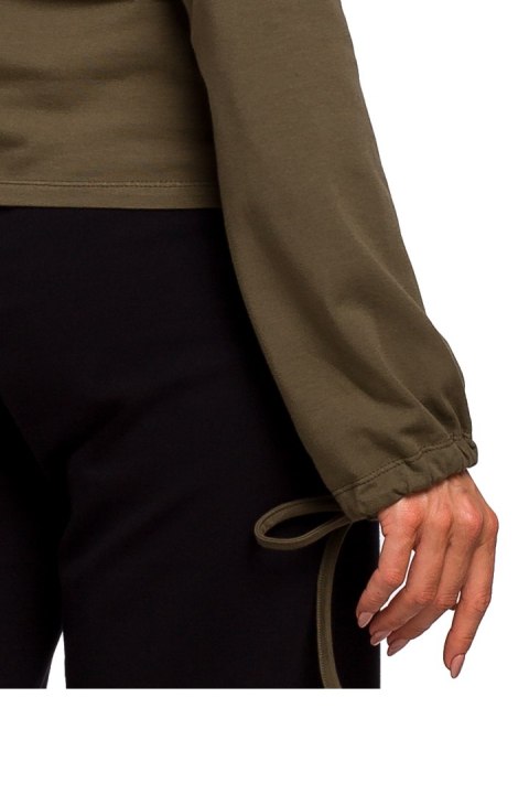 Bluzka damska gładka z długim bufiastym rękawem khaki me458 Bluzka damska gładka z długim bufiastym rękawem khaki me458