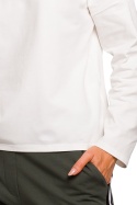 Bluzka damska gładka oversize z dekoltem na plecach ecru me457
