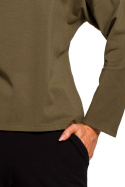 Bluzka damska gładka oversize z dekoltem na plecach khaki me457