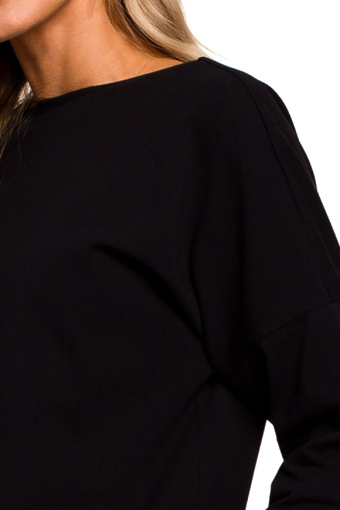 Bluzka damska gładka oversize z dekoltem na plecach czarna me457 Bluzka damska gładka oversize z dekoltem na plecach czarna me457