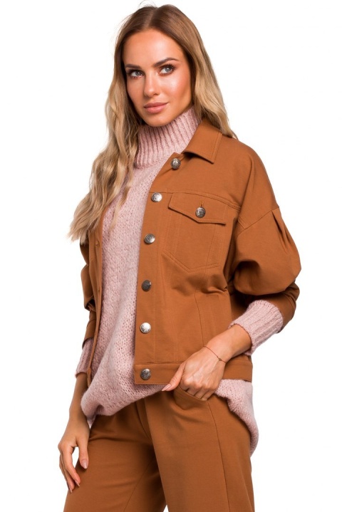 Kurtka damska oversize z dzianiny dresowej karmelowa me452 Kurtka damska oversize z dzianiny dresowej karmelowa me452