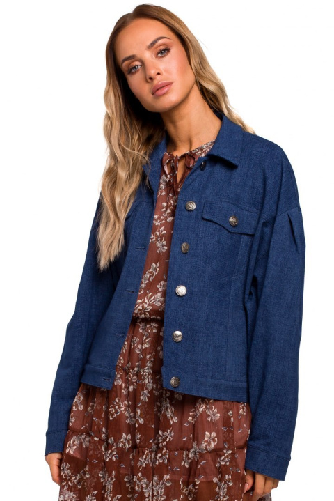Kurtka damska oversize z dzianiny dresowej niebieska me452 Kurtka damska oversize z dzianiny dresowej niebieska me452