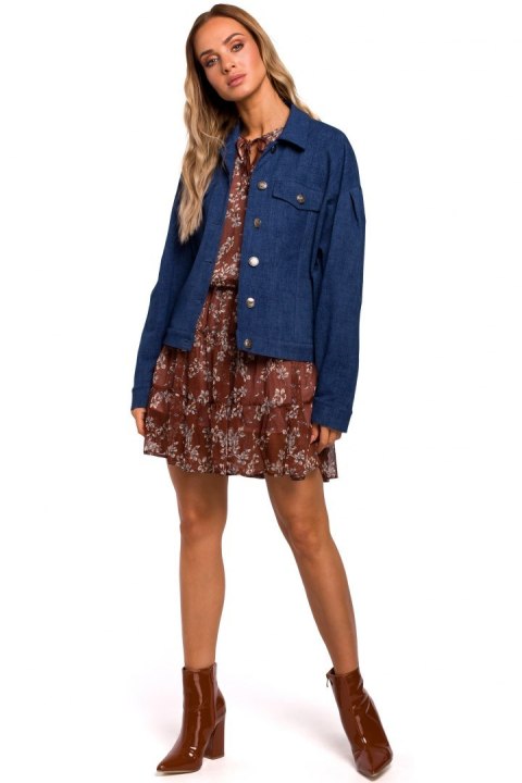 Kurtka damska oversize z dzianiny dresowej niebieska me452 Kurtka damska oversize z dzianiny dresowej niebieska me452
