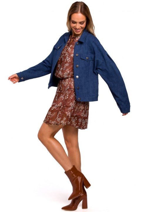 Kurtka damska oversize z dzianiny dresowej niebieska me452 Kurtka damska oversize z dzianiny dresowej niebieska me452