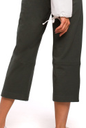 Spodnie damskie z gumką w pasie poszerzane nogawki 7/8 zielone me450