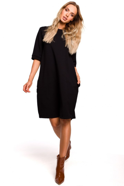 Sukienka bombka midi oversize z krótkim rękawem czarna me451 Sukienka bombka midi oversize z krótkim rękawem czarna me451