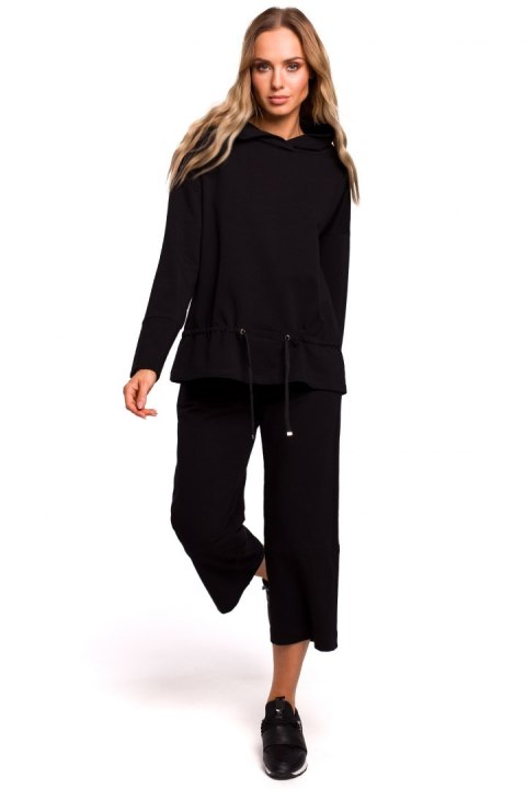 Bluza damska dresowa z kapturem i wiązaniem w talii czarna me449 Bluza damska dresowa z kapturem i wiązaniem w talii czarna me449