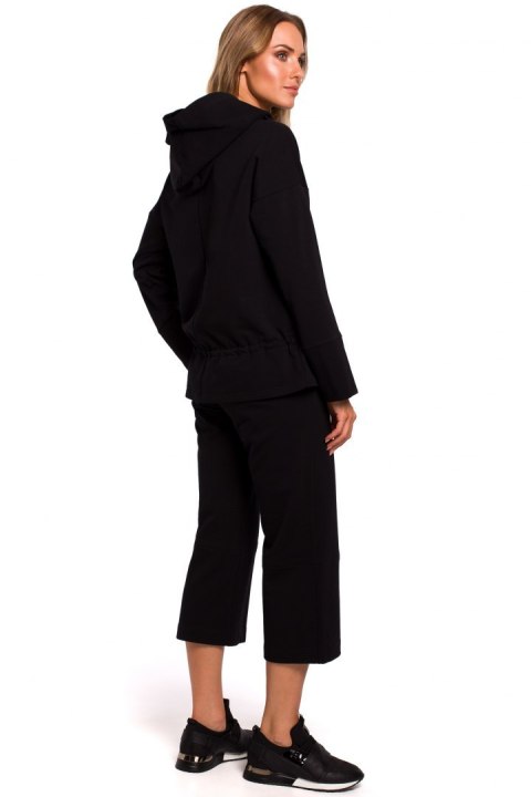 Bluza damska dresowa z kapturem i wiązaniem w talii czarna me449 Bluza damska dresowa z kapturem i wiązaniem w talii czarna me449