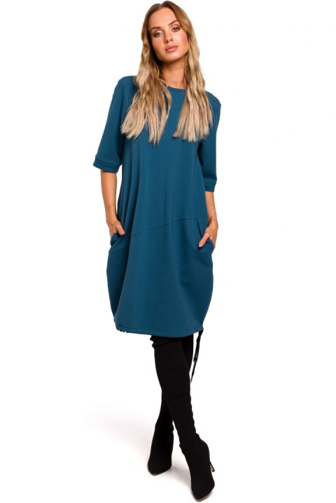 Sukienka bombka midi oversize z krótkim rękawem morska me451 Sukienka bombka midi oversize z krótkim rękawem morska me451