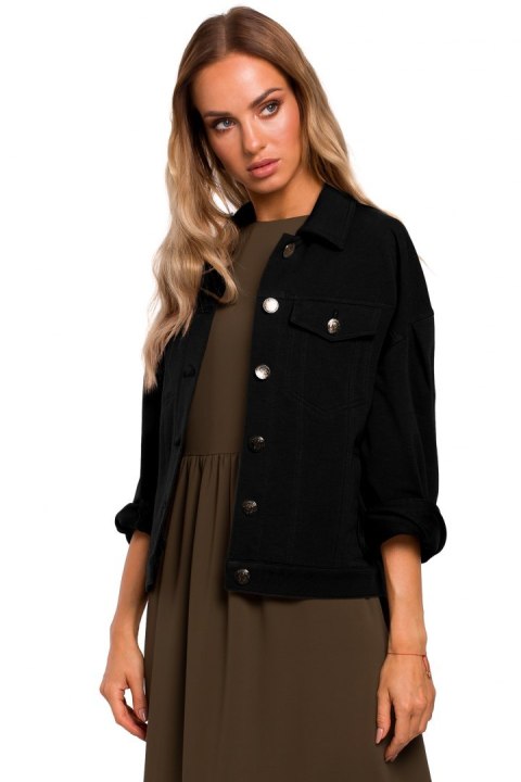 Kurtka damska oversize z dzianiny dresowej czarna me452 Kurtka damska oversize z dzianiny dresowej czarna me452