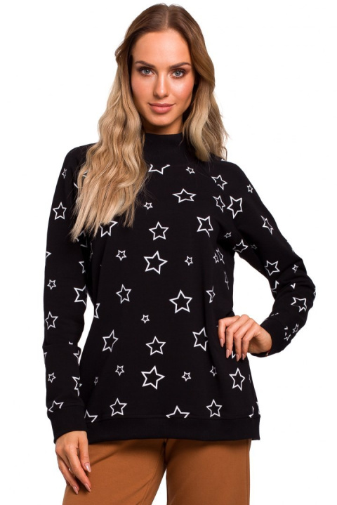 Bluza damska oversize z nadrukiem czarna me442 Bluza damska oversize z nadrukiem czarna me442