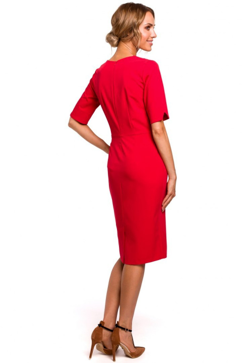 Elegancka sukienka ołówkowa midi krótki rękaw dekolt V czerwona me455 Elegancka sukienka ołówkowa midi krótki rękaw dekolt V czerwona me455