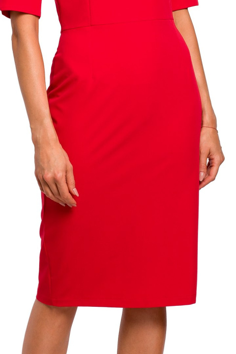 Elegancka sukienka ołówkowa midi krótki rękaw dekolt V czerwona me455 Elegancka sukienka ołówkowa midi krótki rękaw dekolt V czerwona me455