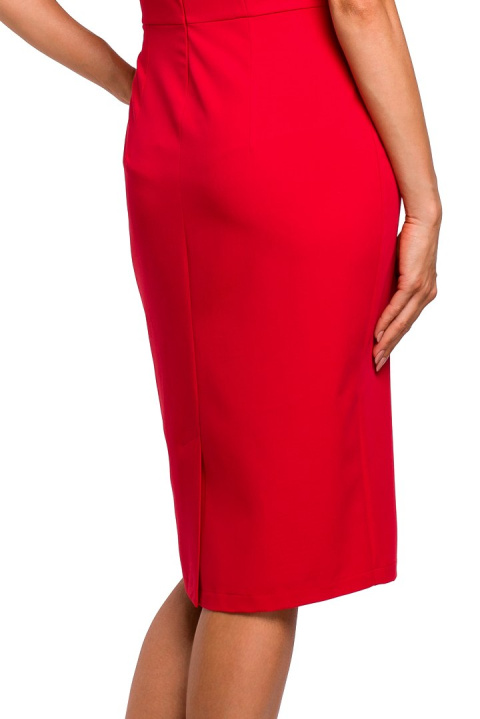Elegancka sukienka ołówkowa midi krótki rękaw dekolt V czerwona me455 Elegancka sukienka ołówkowa midi krótki rękaw dekolt V czerwona me455