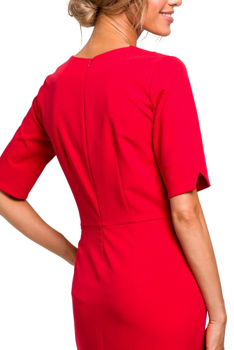 Elegancka sukienka ołówkowa midi krótki rękaw dekolt V czerwona me455 Elegancka sukienka ołówkowa midi krótki rękaw dekolt V czerwona me455