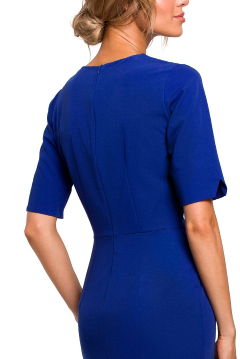 Elegancka sukienka ołówkowa midi krótki rękaw dekolt V chabrowa me455 Elegancka sukienka ołówkowa midi krótki rękaw dekolt V chabrowa me455