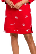Sukienka mini z nadrukiem i długim rękawem fason A czerwona me445