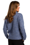 Sweter damski krótki ze ściągaczem luźny splot niebieski S185
