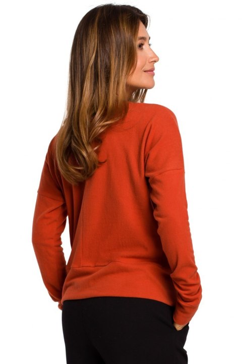Sweter damski dzianinowy luźny z dekoltem w łódkę rudy S180 Sweter damski dzianinowy luźny z dekoltem w łódkę rudy S180
