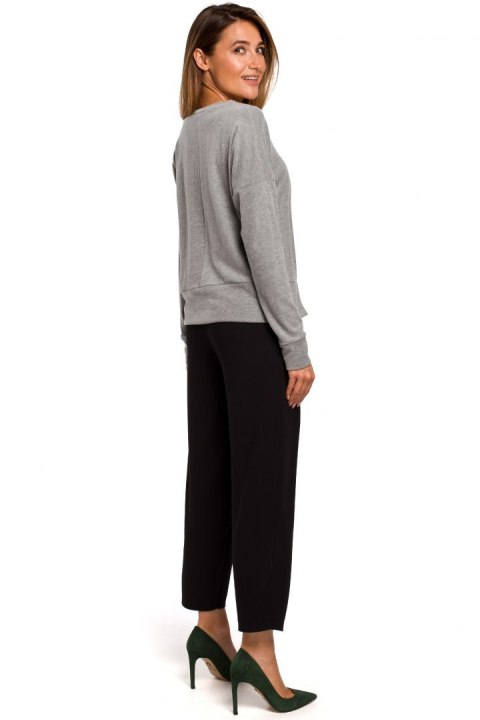 Sweter damski dzianinowy luźny z dekoltem w łódkę szary S180 Sweter damski dzianinowy luźny z dekoltem w łódkę szary S180