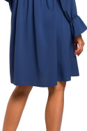 Sukienka odcinana w pasie z gumką i rękawem z falbanką niebieska me465