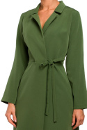 Sukienka żakietowa midi z długim rękawem wiązana zielona me462
