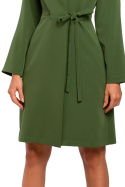Sukienka żakietowa midi z długim rękawem wiązana zielona me462