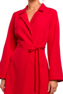 Sukienka żakietowa midi z długim rękawem wiązana czerwona me462