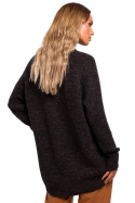 Sweter damski asymetryczny oversize z półgolfem grafitowy me468