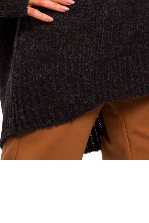Sweter damski asymetryczny oversize z półgolfem grafitowy me468 Sweter damski asymetryczny oversize z półgolfem grafitowy me468