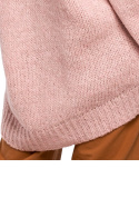Sweter damski asymetryczny oversize z półgolfem pudrowy me468