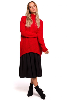 Sweter damski asymetryczny oversize z półgolfem czerwony me468