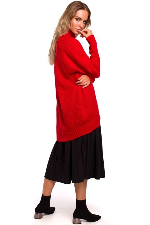 Sweter damski asymetryczny oversize z półgolfem czerwony me468 Sweter damski asymetryczny oversize z półgolfem czerwony me468