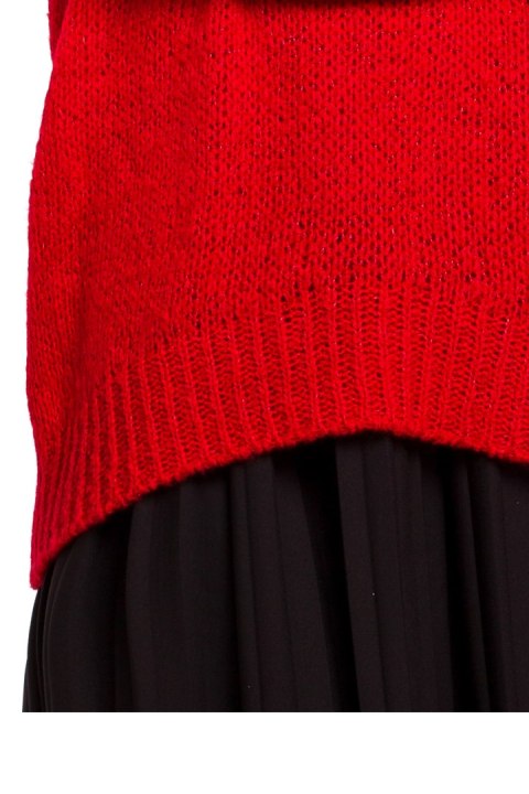 Sweter damski asymetryczny oversize z półgolfem czerwony me468 Sweter damski asymetryczny oversize z półgolfem czerwony me468