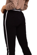 Spodnie damskie joggery ze ściągaczami i lampasami czarne me460