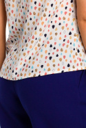 Bluzka damska z nadrukiem bez rękawów zapinanana guziki ecru S188