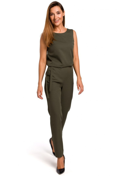 Elegancki kombinezon bez rękawów z tyłu dekolt z koronką khaki S191 Elegancki kombinezon bez rękawów z tyłu dekolt z koronką khaki S191