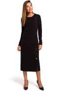 Sukienka swetrowa z ozdobnymi guzikami i rozcięciem czarna S193