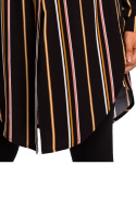 Tunika midi koszulowa w paski z wiskozy wiązana w pasie czarna S197