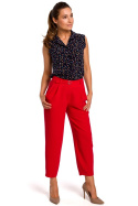 Eleganckie spodnie damskie z wysokim stanem nogawki 7/8 czerwone S187