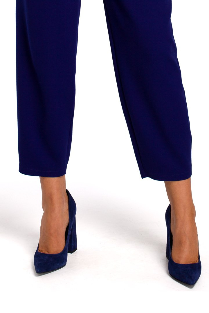 Eleganckie spodnie damskie z wysokim stanem nogawki 7/8 chabrowe S187