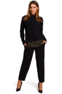 Sweter damski bawełniany warstwowy z ozdobnymi guzikami czarny S195